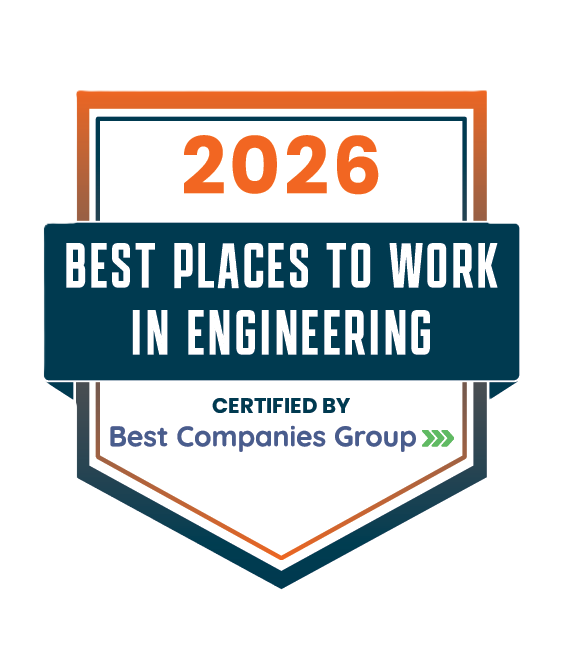 Award badge reading '2026 Best Places to Work in Engineering', certified by Best Companies Group.