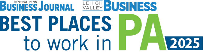 Best Places to Work in PA 2025 banner with Central Penn and Lehigh Valley Business Journal logos