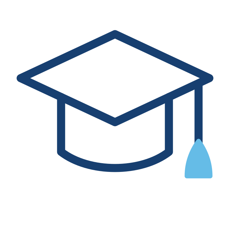 Graduation cap (mortarboard) icon with blue tassel, representing education or graduation