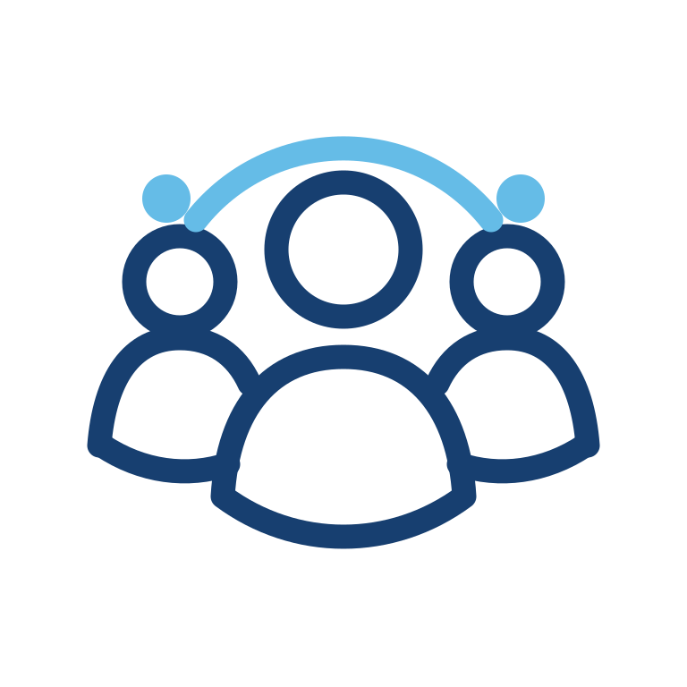 Group of three people icons with a curved arc above, symbolizing a team or community.