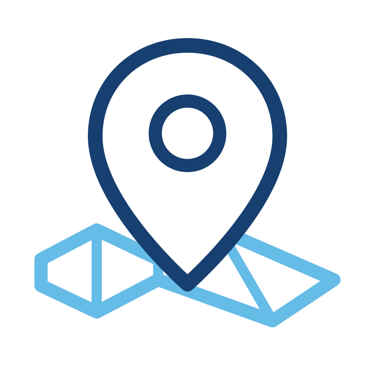 Location pin marking a point on a stylized map, indicating a destination or address.